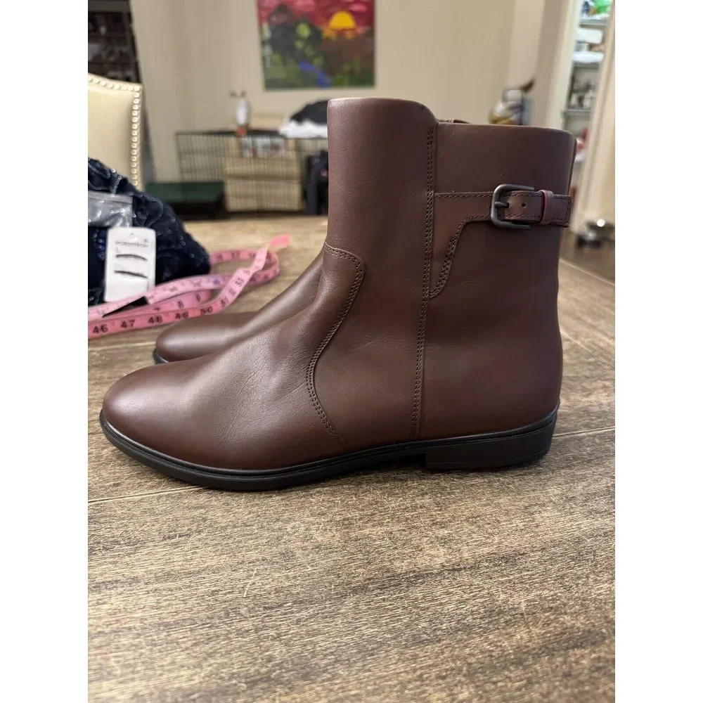Women's ECCO Touch 15 Buckle Hydromax‎ Ankle Boot Mink Full Grain Leather 9.5